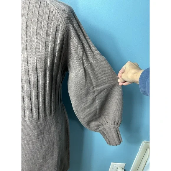 Calvin Klein Ribbed Puff Sleeve Sweater Dress Women's M Tan Pullover (C1) - Picture 2 of 7